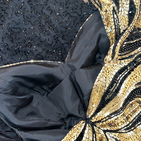 BLACK TIE black & gold beaded formal gown vintage womens dress zipper back NWT 8 - Picture 13 of 17